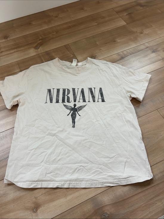 NIRVANA Tops - NIRVANA White Tee with Black Angel Logo